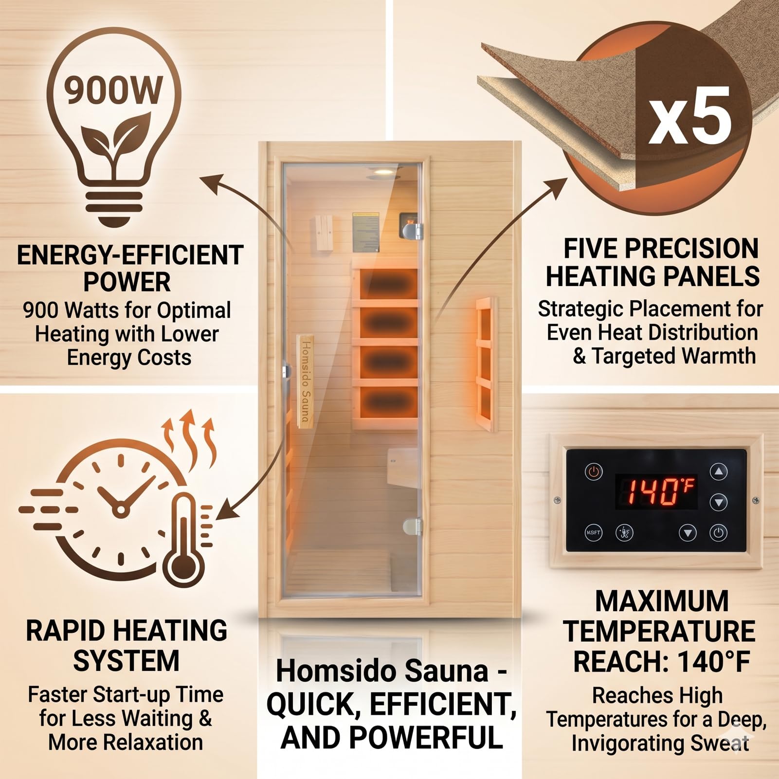 Far Infrared 1 Person Hemlock Wood Sauna ， MINI Indoor Sauna with 110V 5 Heating Panels Bluetooth 6mm Tempered Glass Compact Indoor Home Spa Personal Sauna,Home Gym Workout Gift（57.9 * 27 * 32In）
