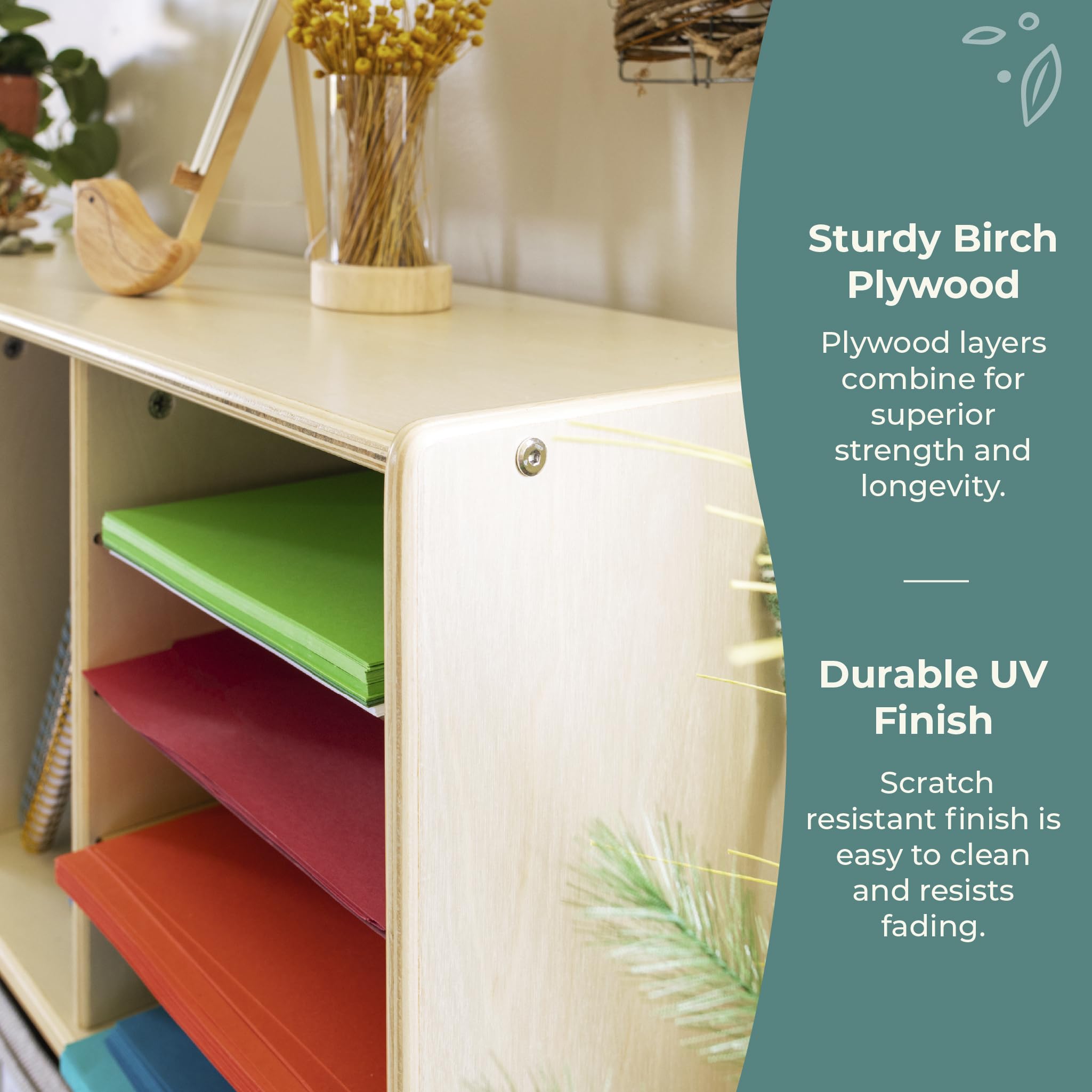 Guidecraft EdQ Shelves and 10 Bin Storage Unit- Natural: Multi-Functional Cube Storage Organizer or Bookcase, Wooden Cabinet for School and Home, Teacher's Book Cubby and Toy Shelf