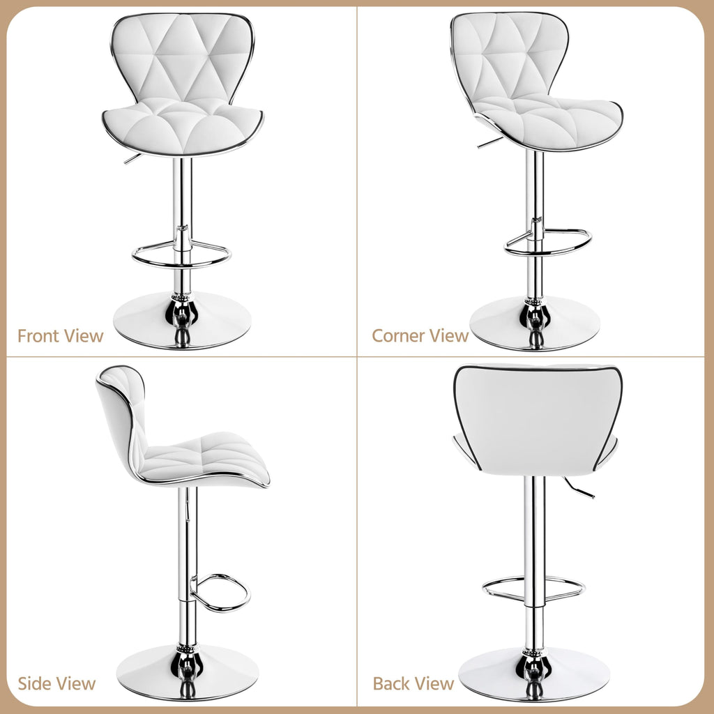 Yaheetech Bar Stools Leather Set of 4, Adjustable Shell Back Barstools with Footrest, Counter Height Bar Chairs with Back for Kitchen Island, White