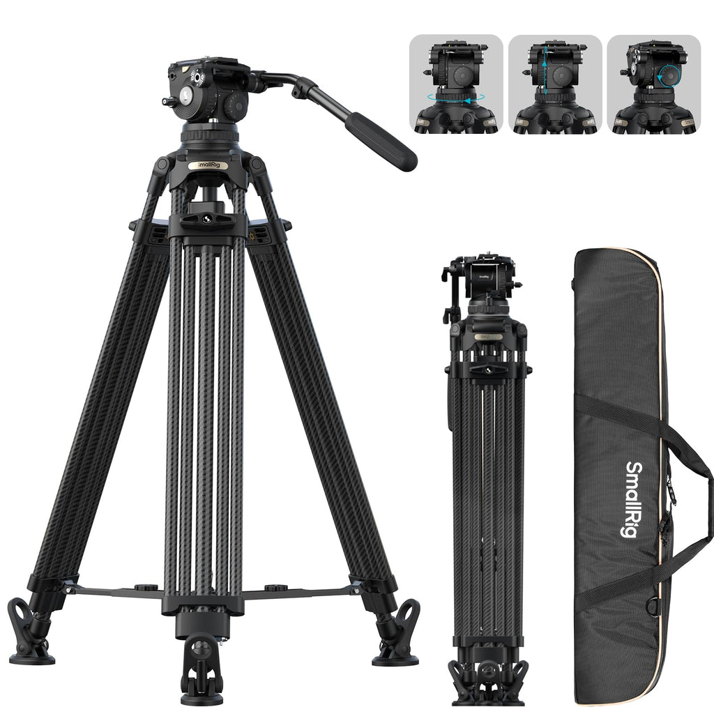 SMALLRIG 79''/200.5cm Heavy-Duty Carbon Fiber Video Tripod, 7-Step Counterbalance Head, Snap-on Quick-Release Plate for DJI & MFT 501, Max Load 17kg/37lb, Professional Video Shooting - FSD18-5578