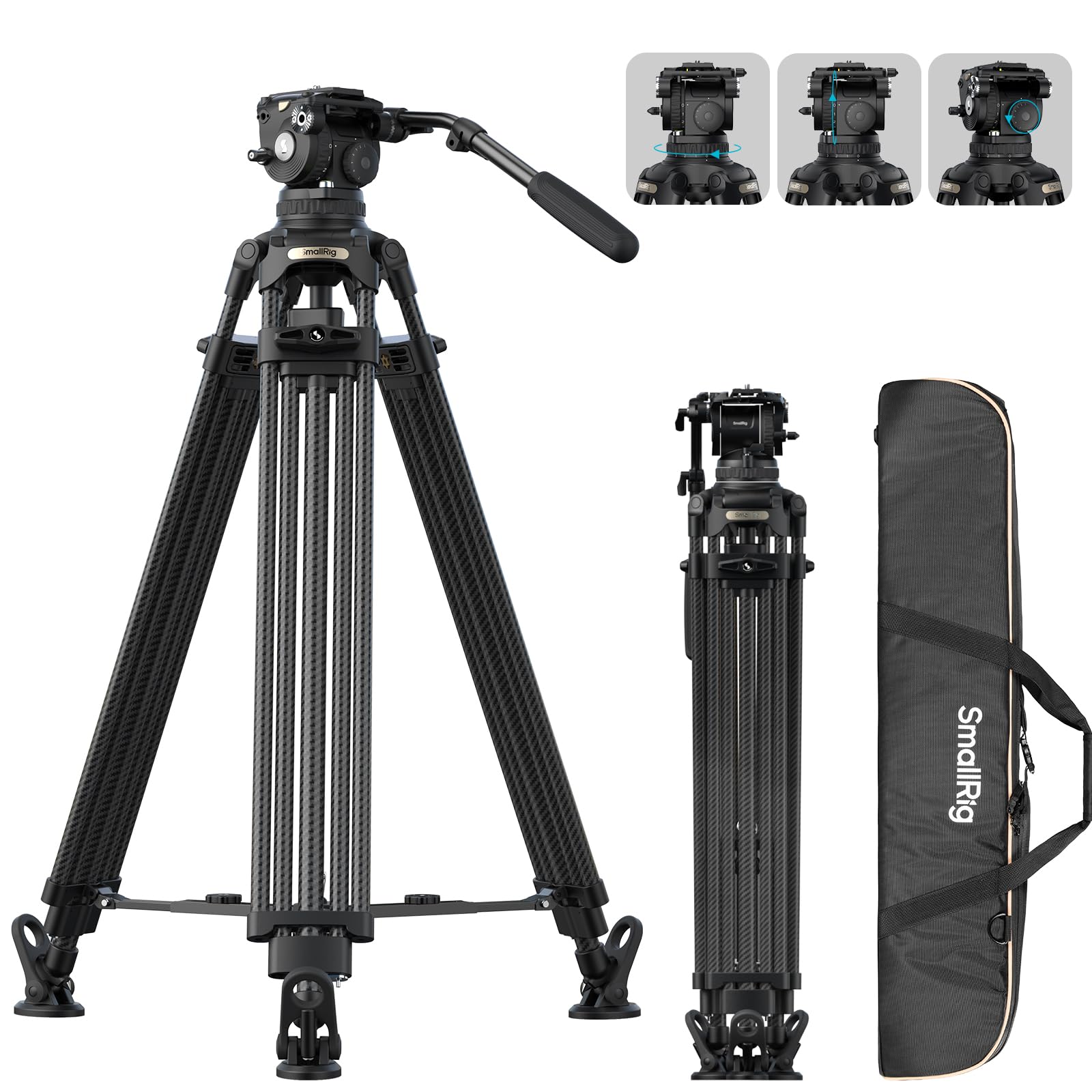 SMALLRIG 79''/200.5cm Heavy-Duty Carbon Fiber Video Tripod, 7-Step Counterbalance Head, Snap-on Quick-Release Plate for DJI & MFT 501, Max Load 17kg/37lb, Professional Video Shooting - FSD18-5578