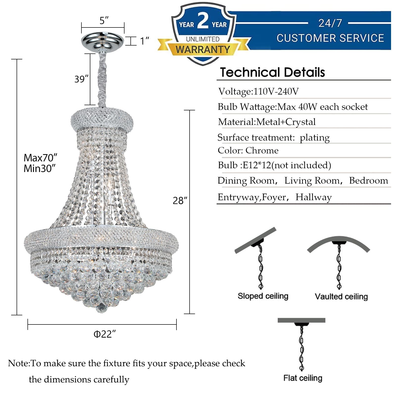 Gifarich Crystal Chandeliers for Dining Room Light Fixture,Empire Style K9 Crystal Chandeliers for Entryway,12 Lights Chrome Luxury Lighting Fixtures for Living Room Stairway Bedroom Foyer D22 Inch