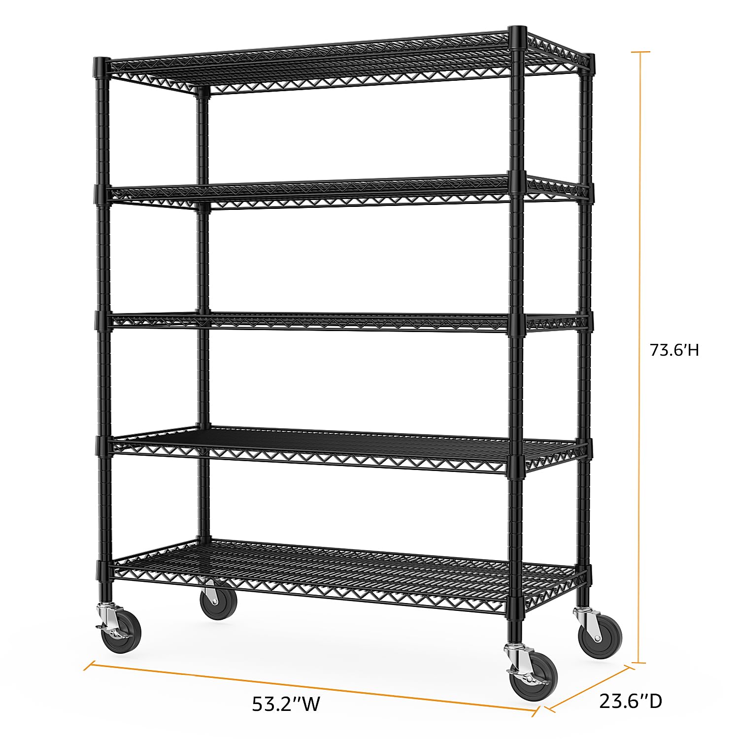 M MZG 53" W Garage Shelving 5 Tier Industrial 2200LBS Metal Shelving Units for Commercial, Basement, Pantry, Warehouse, School, Black Heavy Duty Easy Assembly 53.2" W x 23.6" D x 73.6" H