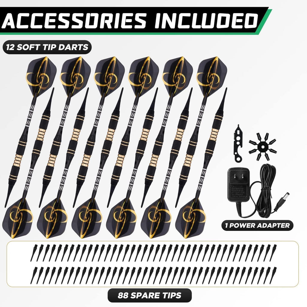 Electronic Dart Board Set, Dart Board Cabinet Set with 12 Soft Tip Darts 50 Dart Head, Electronic Dart Board, Wooden Cabinet Doors with Integrated Scoreboard for Home Use, Bars, Dar, A