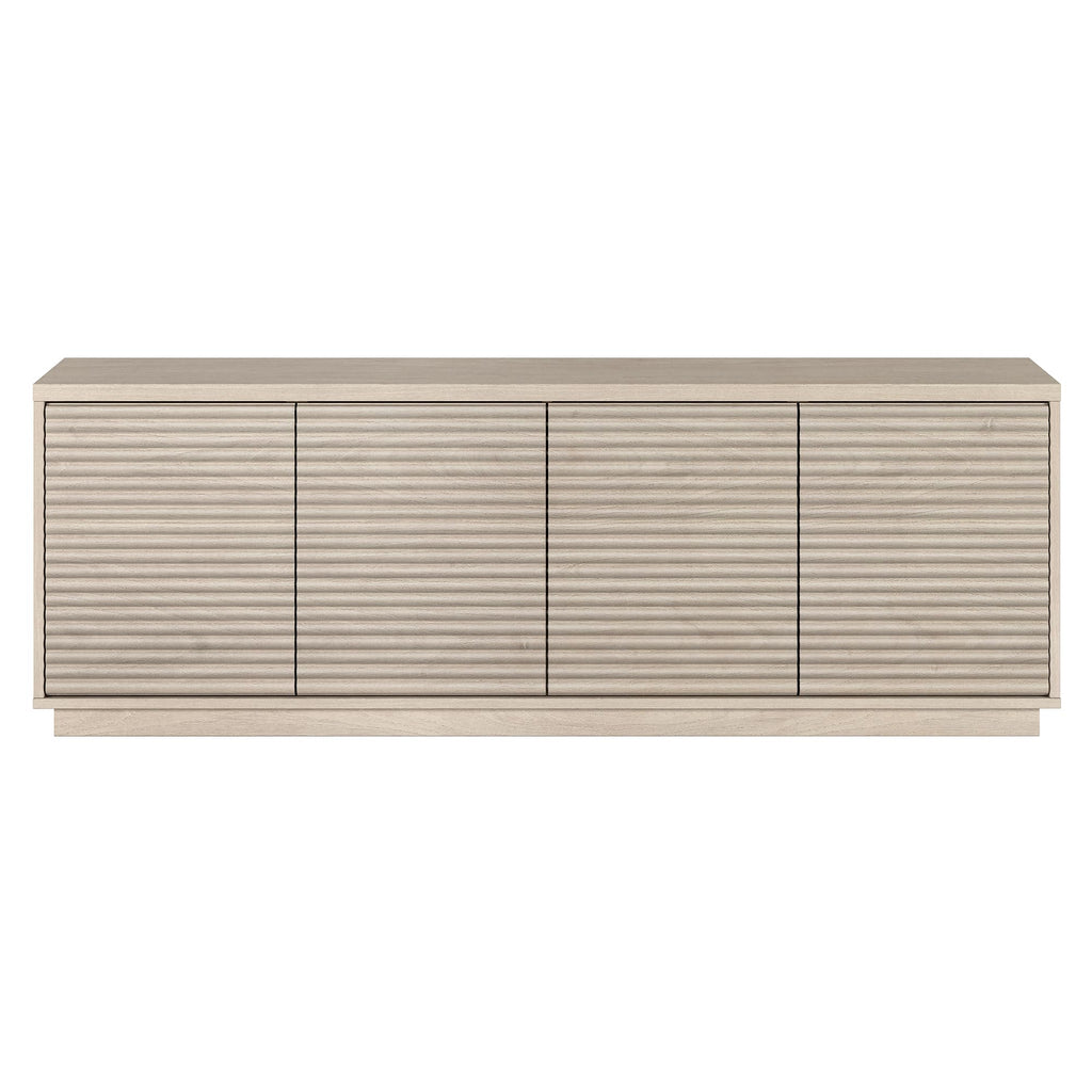 Henn&Hart Fluted TV Stand for TVs up to 78" with 2 Ribbed Storage Cabinets and Adjustable Shelves for Living Room, Family Room, or Office, Beech White