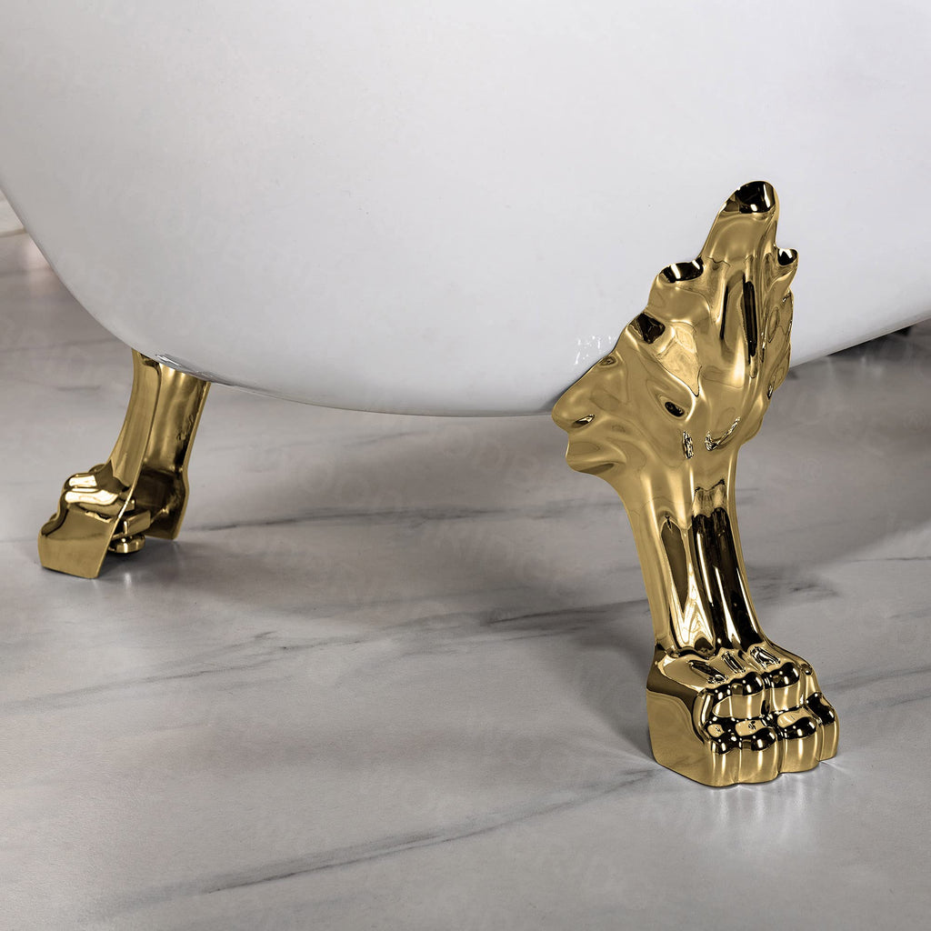 WOODBRIDGE 59" Heavy Duty Acrylic Slipper Clawfoot Bath Tub with Polished Gold Feet + Polished Gold Drain &Overflow
