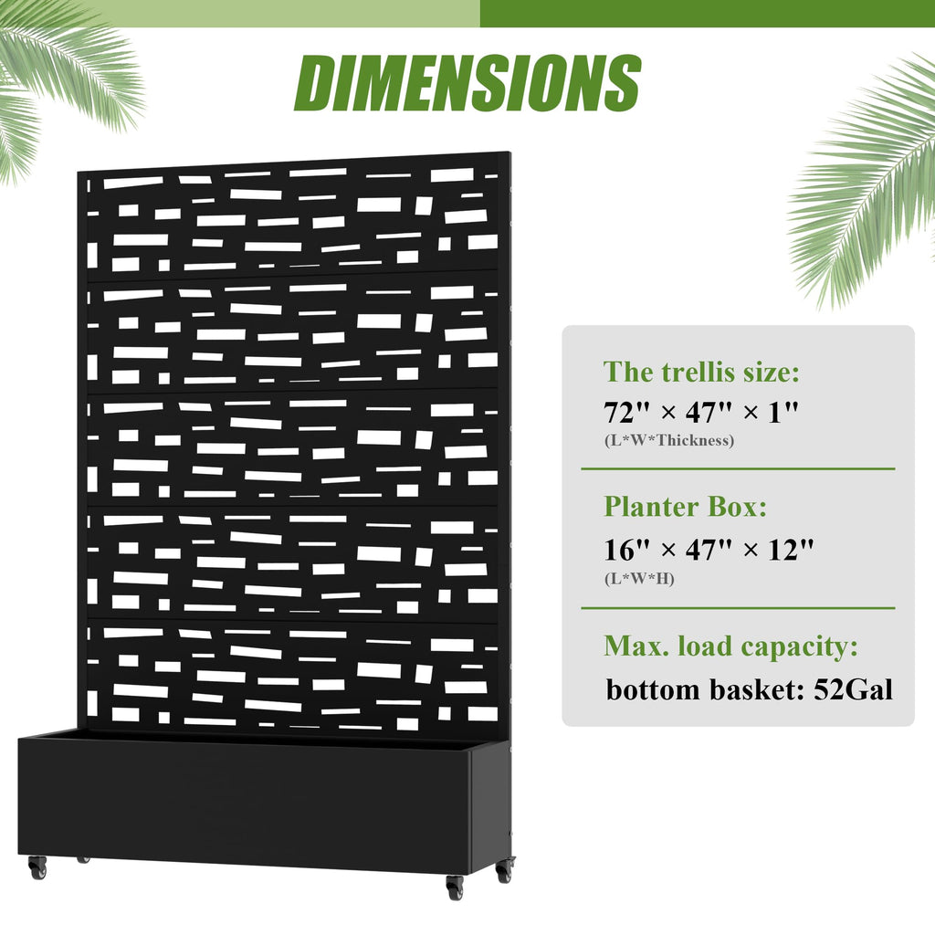 Wooakway 72" H Raised Garden Bed with Trellis and Wheels, Metal Privacy Screen Outdoor Planter Box for Patio, Backyard & Balcony, Large Capacity Mobile Vertical Planter for Climbing Plants, Black