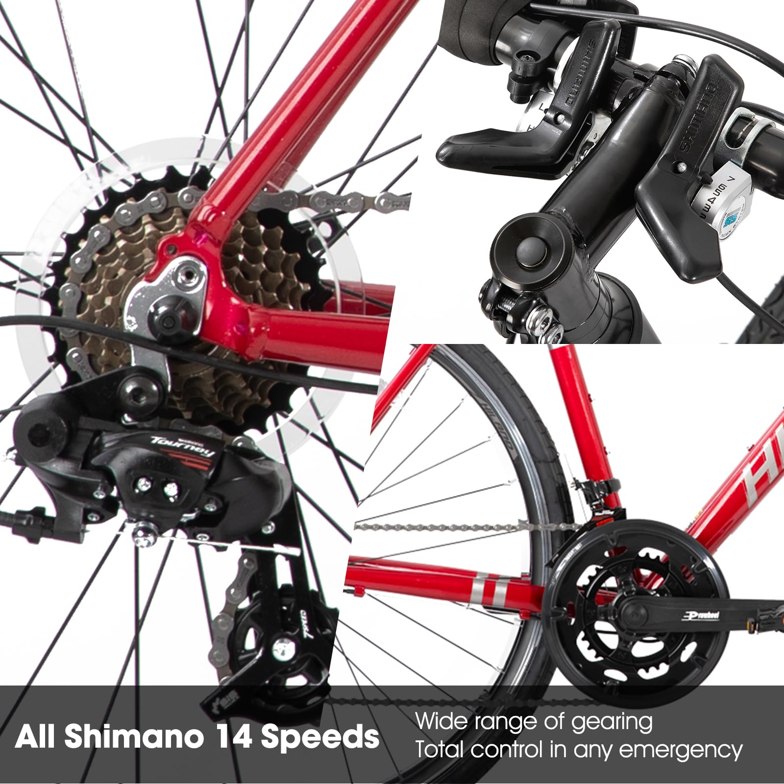 HH HILAND 700c Road Bike 14 Speed, Aluminum Frame Racing Bike, City Commuter Bicycle for Men Women