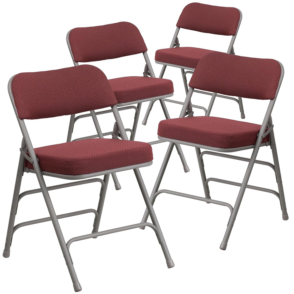 Flash Furniture 4 Pack HERCULES Series Premium Curved Triple Braced & Double Hinged Burgundy Fabric Metal Folding Chair
