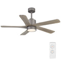 WINGBO 48 Inch DC Ceiling Fan with Lights and Remote Control, 5 Carved Solid Wood Blades, 6-Speed Noiseless Reversible DC Motor, Indoor Ceiling Fan in Graphite Finish with Gray Blades
