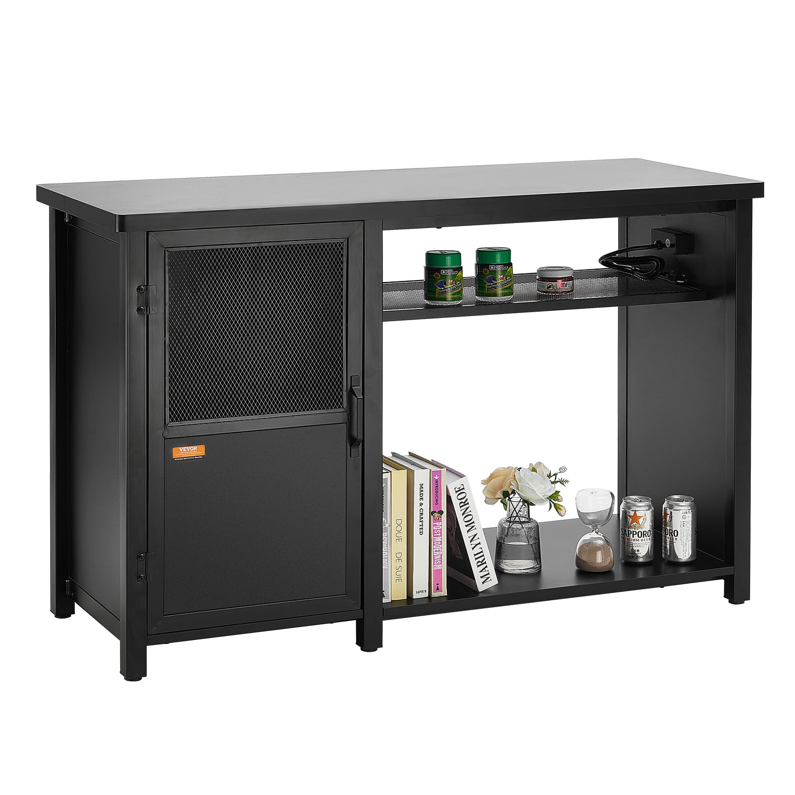 VEVOR Aquarium Stand, 75 Gallon Fish Tank Stand, 52 x 19.7 x 32.3 in Steel and MDF Turtle Tank Stand, 626 lbs Load Capacity, Reptile Tank Stand with Storage Cabinet and Embedded Power Panel, Black
