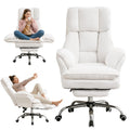 Ergonomic Cloud Cross Legged Office Chair with Footrest,Teddy Fleece Big and Tall Executive Chair with Wheels,Reversible Armrest,155° Reclining Computer Wide Desk Chair for Home,Office (White)
