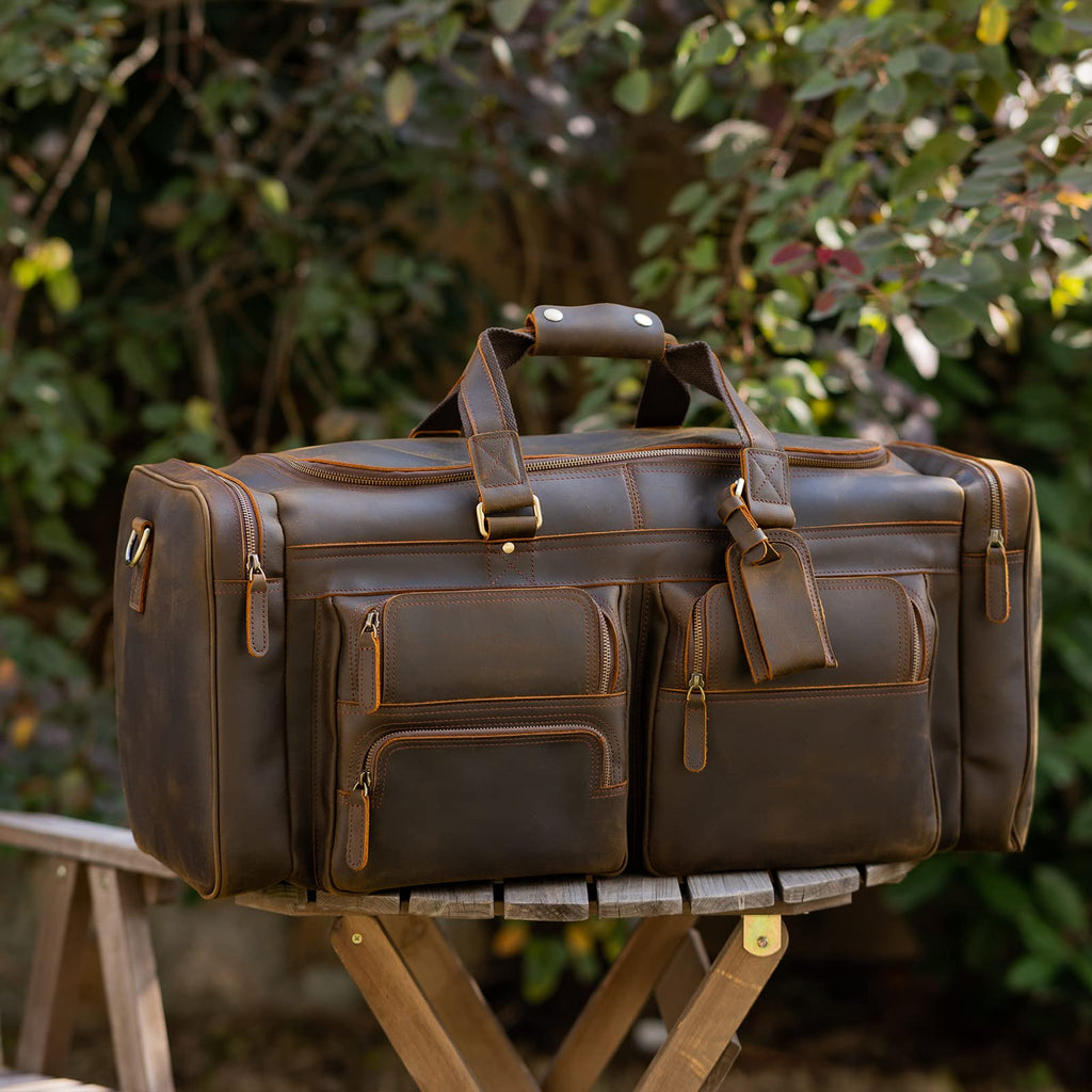 Polare 26" Leather Duffel Weekender Travel Bag For Men With Full Grain Cowhide Leather 56L