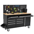 ActiveTrail 61" Tool Cabinet with Wheels, 10 Drawers Rolling Tool Chest, Heavy Duty Storage Workbench with Power Strip, Solid Rubber Wood Top, 1675 LBS Capacity, Mobile Tool Box for Garage, Shop