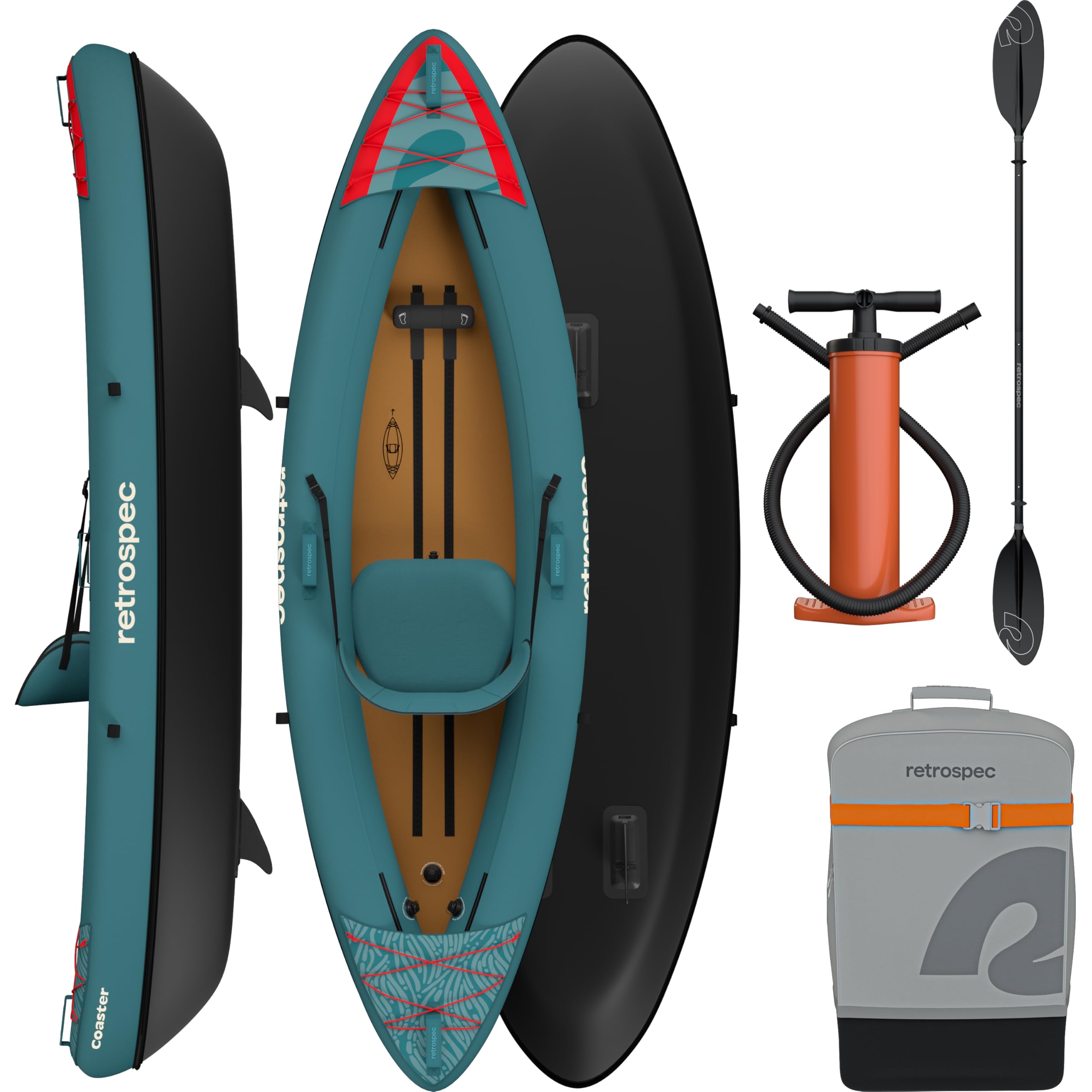 Retrospec Coaster Single & Tandem Inflatable Kayak for Adults - Blow Up Kayak, 220 & 440lb Capacity, Portable Lightweight Kayak with Paddle, Pump & Carry Bag