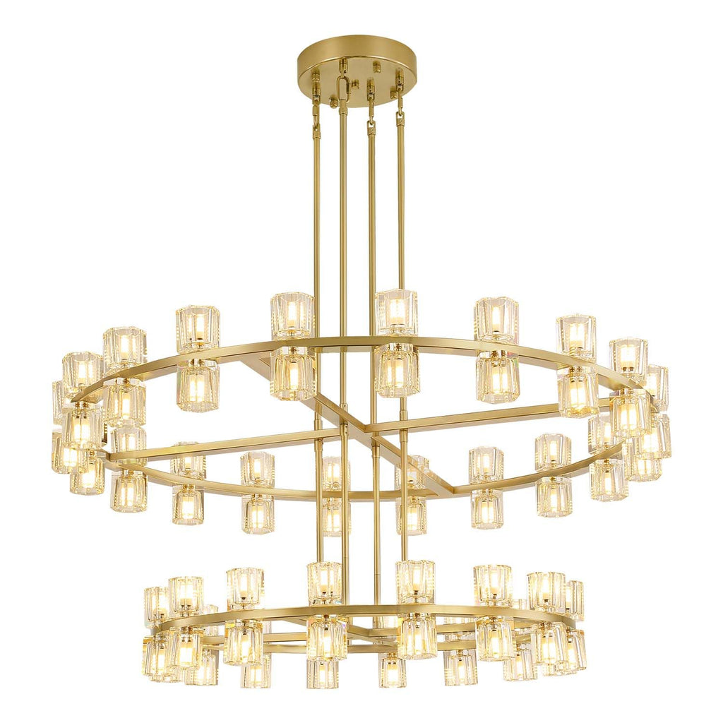 Shial Lighting 2 Tier Gold Wagon Wheel Chandelier, 108-Lights Farmhouse Pendant Light Fixture, Rustic Round Chandelier for Foyer Entryway Living Room (Dia 32"+40")