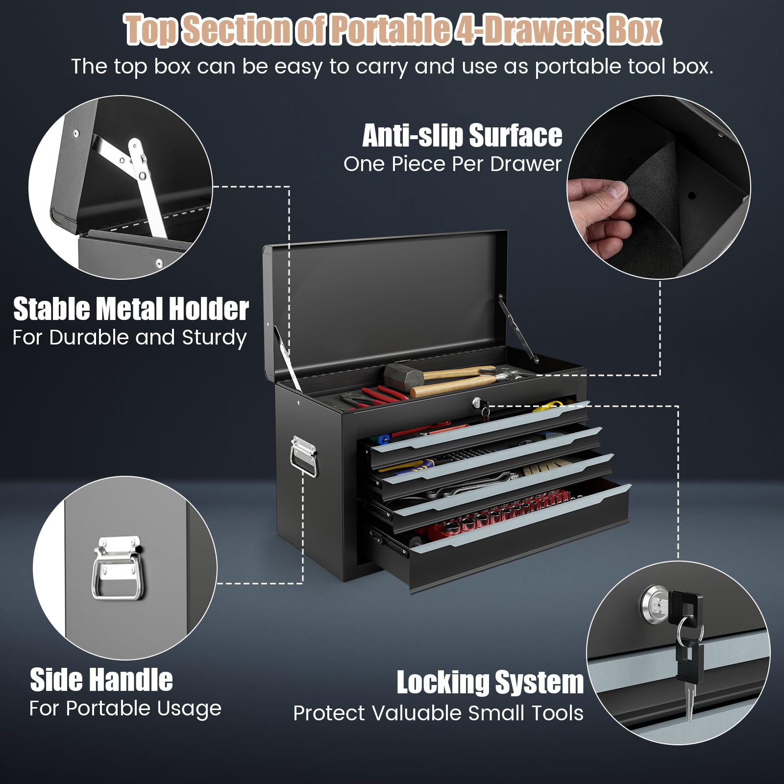 ERGOMASTER Large Rolling Tool-Chest with 6 Drawers Heavy Duty Tool-Cabinet on Wheels Lockable and Lock System for Garage Workshop(28 x 13 x 44”-Black)