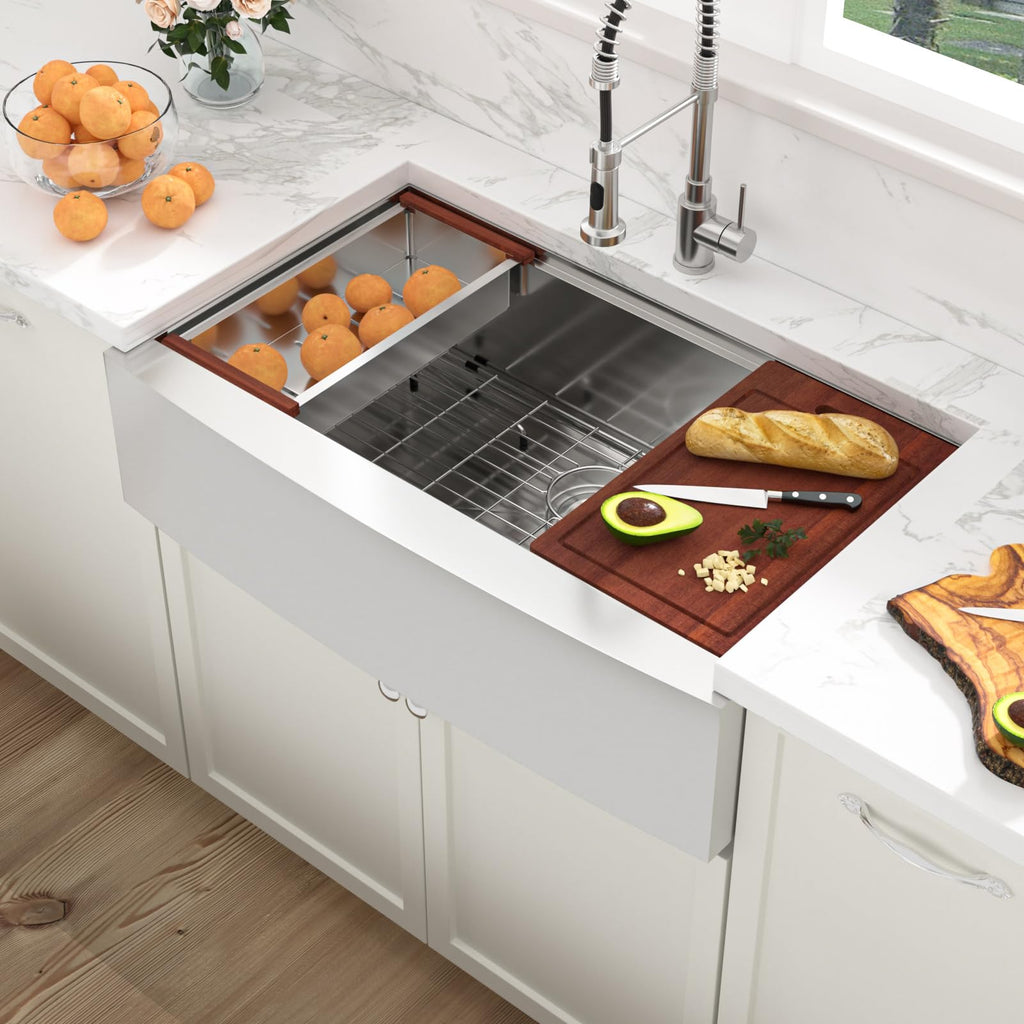 Sarlai 36 Farmhouse Sink Stainless Steel - 36x22 Inch Kitchen Sink Ledge Workstation Apron Front Single Bowl 16 Gauge Stainless Steel Luxury Undermount Farm Kitchen Sink