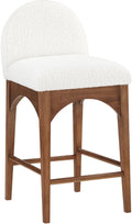 Meridian Furniture 399Cream-C Waldorf Collection Art Deco Stool with Rich Cream Boucle Fabric, Solid Ash Wood, Walnut Brown Finish, Counter Height Stool, 18" W x 20" D x 37" H, Cream