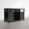 SIMPLIHOME Amherst TV Stand - 54 inch Wide Solid Wood Media Console in Deep Black, Transitional Entertainment Center for Living Room for TVs up to 60 Inches with Shelves and Cable Management