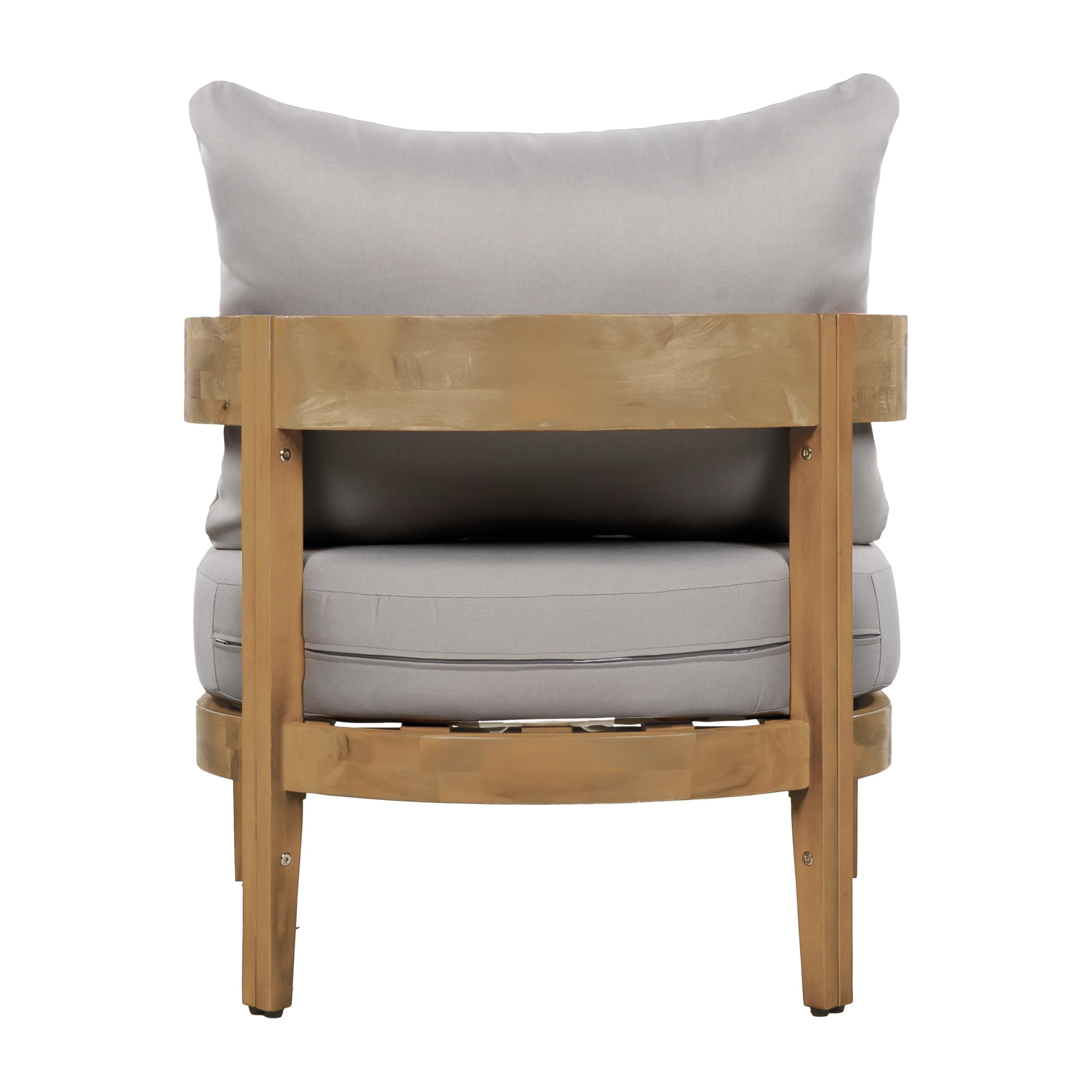 Christopher Knight Home Nadine Acacia Wood Club Chair, Outdoor Accent Chair, Tub Shape Design Armchair, Comfort Cushions Seating, Slat Open Back Reading Sofa for Balcony Backyard Garden, Teak+Gray