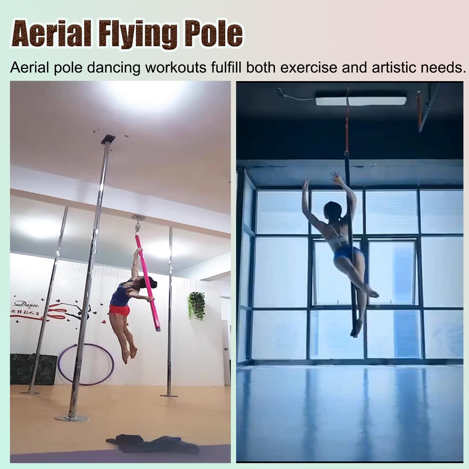 Minglez 6.6 ft / 9.8 ft Flying Pole for Aerial Dance, Portable Stripper Dancing Pole for Exercise, Professional Suspension Fitness Tube for Pub/Apartment(Black,3.0m/9.8ft)