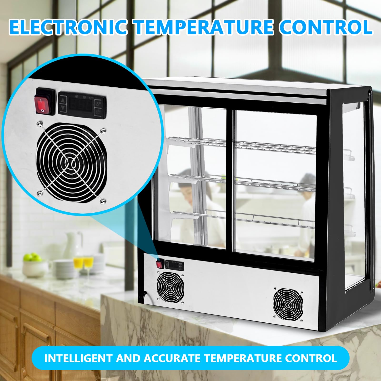 Festisoul Commercial Refrigerated Display Case, 196L Glass Door Countertop Refrigerator with Double Layer Tempered Glass, 110V for Restaurants, Cafes, Stores, Black