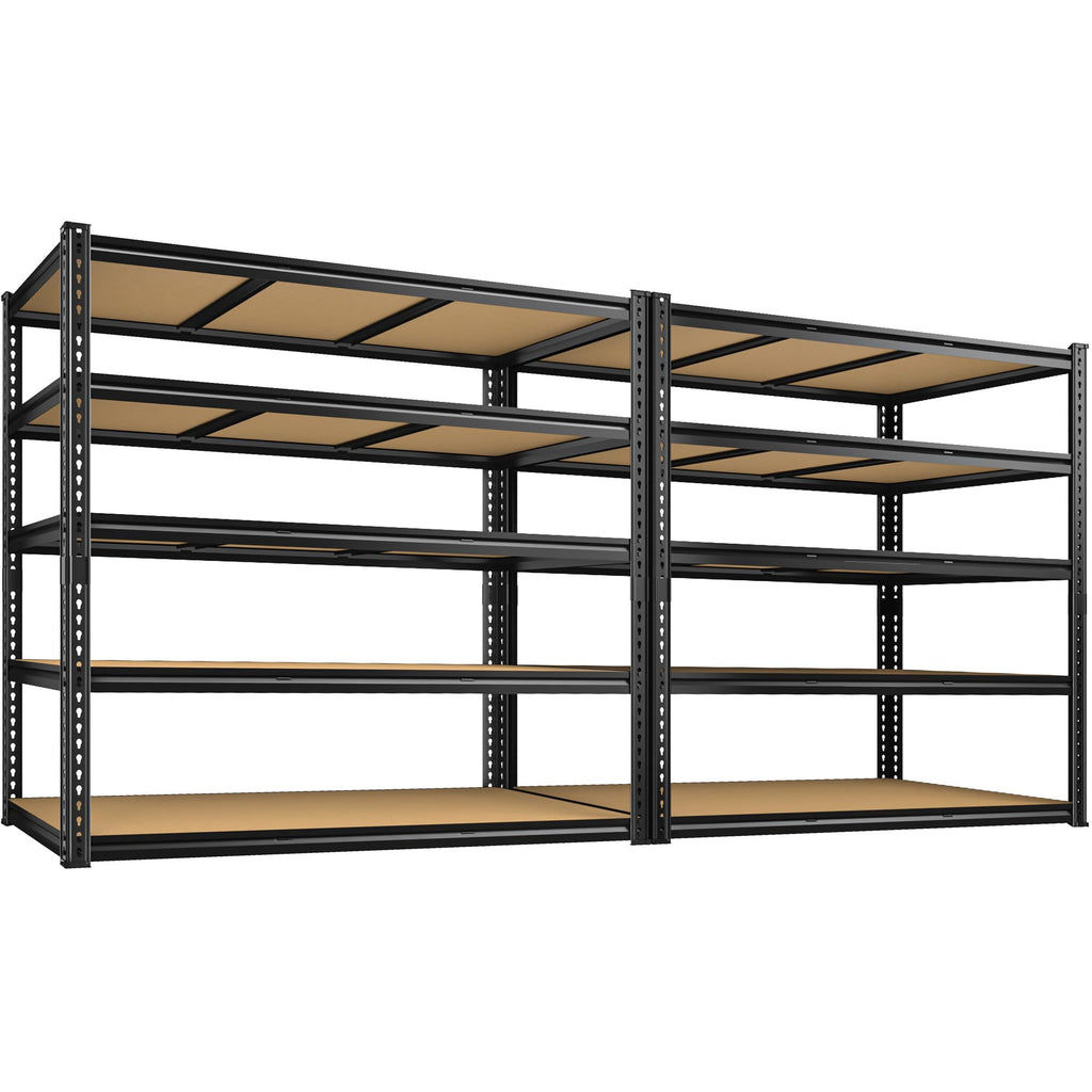 48" W Garage Shelving Heavy Duty 3080LBS Garage Storage Shelving, 5 Tier Adjustable Metal Shelving Unit Utility Rack Shelf for Warehouse, Pantry, Closet, Kitchen 72" H x 48" W x 24" D, Black,2PCS
