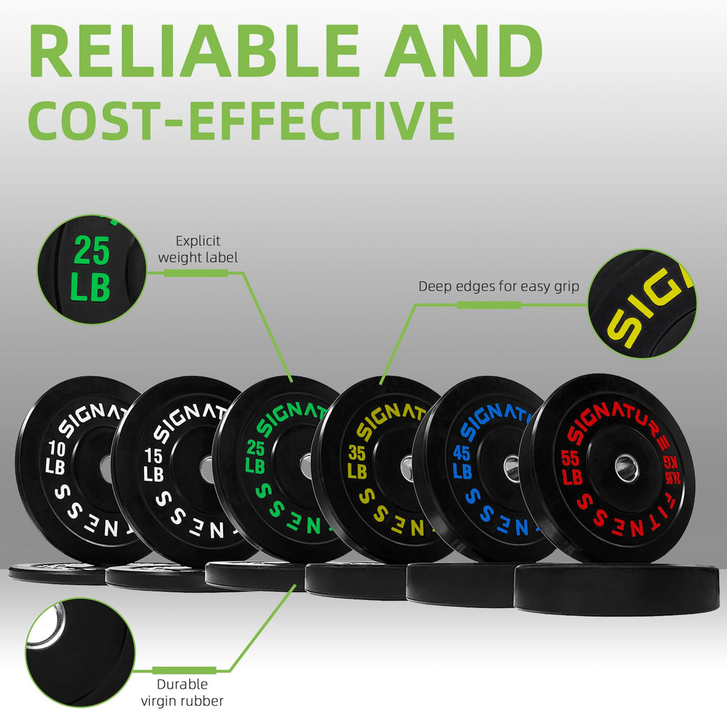 Fitvids 2" Olympic Bumper Weight Plates Set for Barbell – 370LB Set (10/15/25/35/45/55 Pair) – Colored
