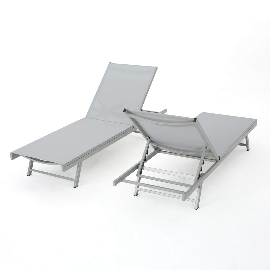 GDFStudio Allen Outdoor Gry Mesh Chaise Lounge with Aluminum Frame (Set of 2)