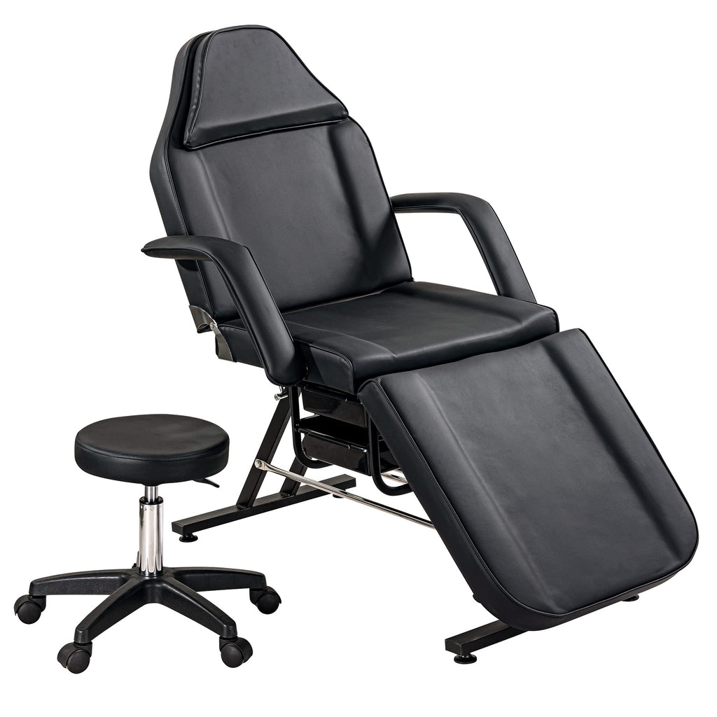 Massage Salon Tattoo Chair with Two Trays Esthetician Bed with Hydraulic Stool,Multi-Purpose 3-Section Facial Bed Table, Adjustable Beauty Barber Spa Beauty Equipment (Black)