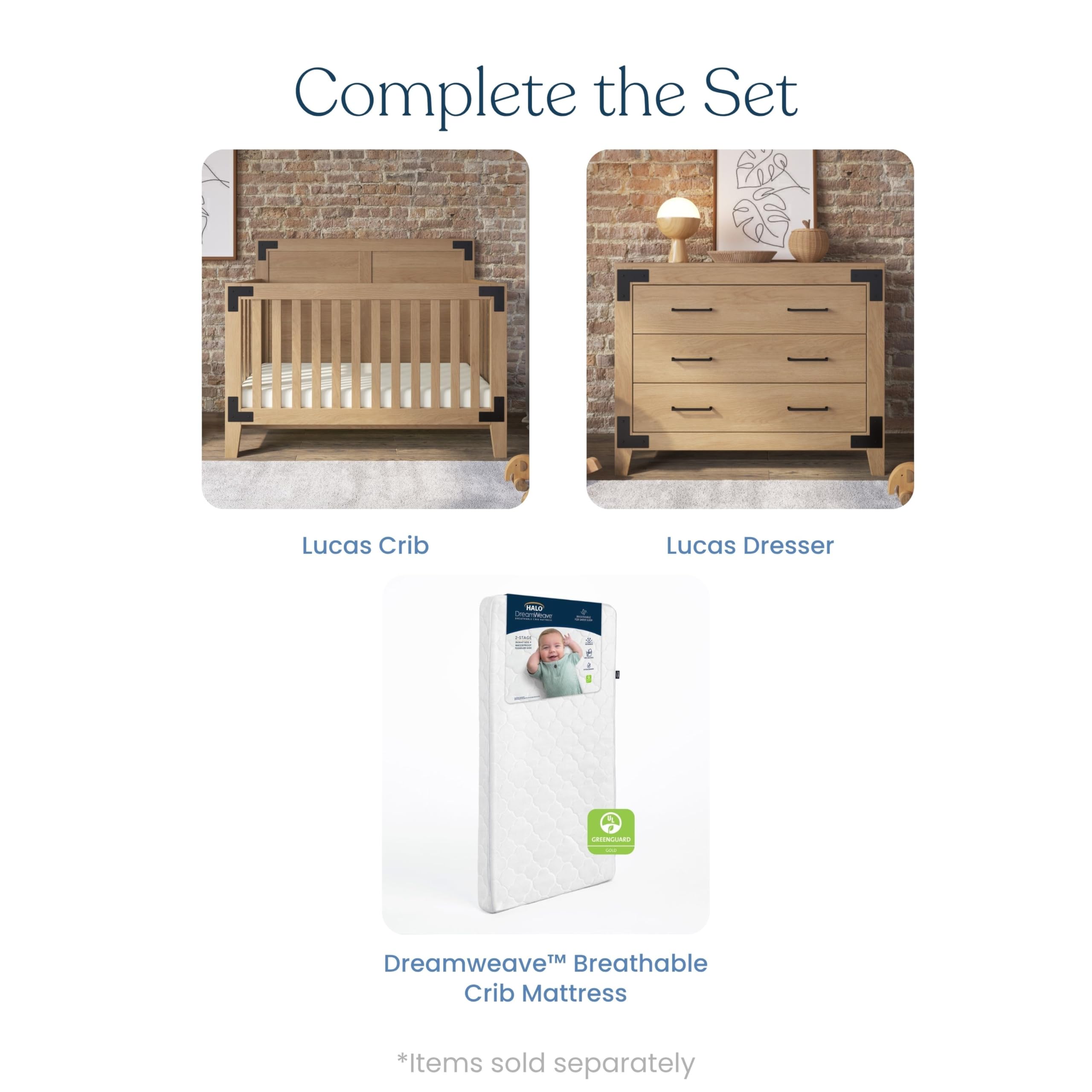 Child Craft Lucas Design 4-in-1 Convertible Baby Crib Nursery Furniture Set - Baby Bed, Toddler Bed and Full Size Bed, 3 Adjustable Mattress Positions, Real Wood, Baby Safe Finish (Nutmeg)