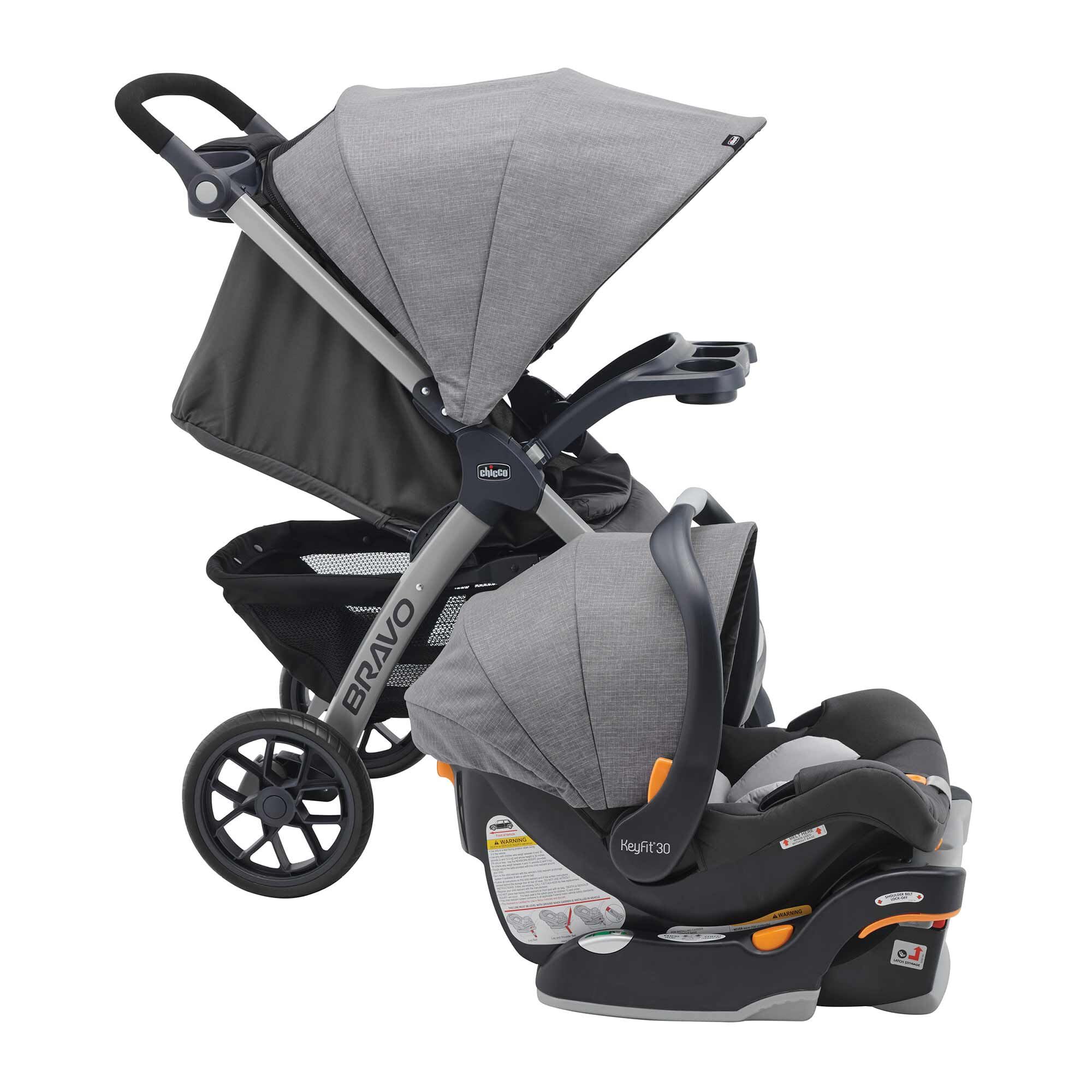 Chicco Bravo® 3-in-1 Trio Travel System, Bravo® Quick-Fold Stroller with KeyFit® 30 Infant Car Seat and Base, Car Seat and Stroller Combo | Parker