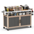 Skyflame Outdoor BBQ Storage Cabinet with Wheels, XL Stainless Steel Tabletop Grill Cart for Food Prep, Portable Kitchen Island Grilling Accessory for Patio, Backyard, Home Party, Bar