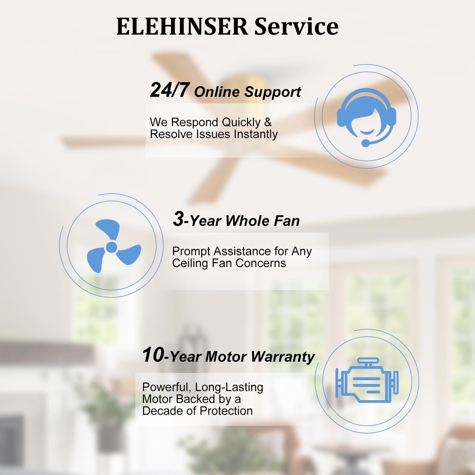 ELEHINSER 52 inch Low Profile Ceiling Fan without Light, 5 Solid Wood Blades, 6-Speeds, Quiet DC Motor, Timer, Flush Mount Modern Ceiling Fan with Remote for Living Room Bedroom, Gold + Beechwood