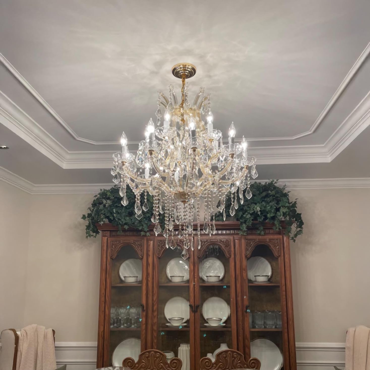 TMAFON Modern Gold Chandelier Light Fixture - Large Maria Theresa Crystal Chandeliers for Dining Room, Kitchen Island, Living Room, Bedroom, 15 Lights, 2 Layers