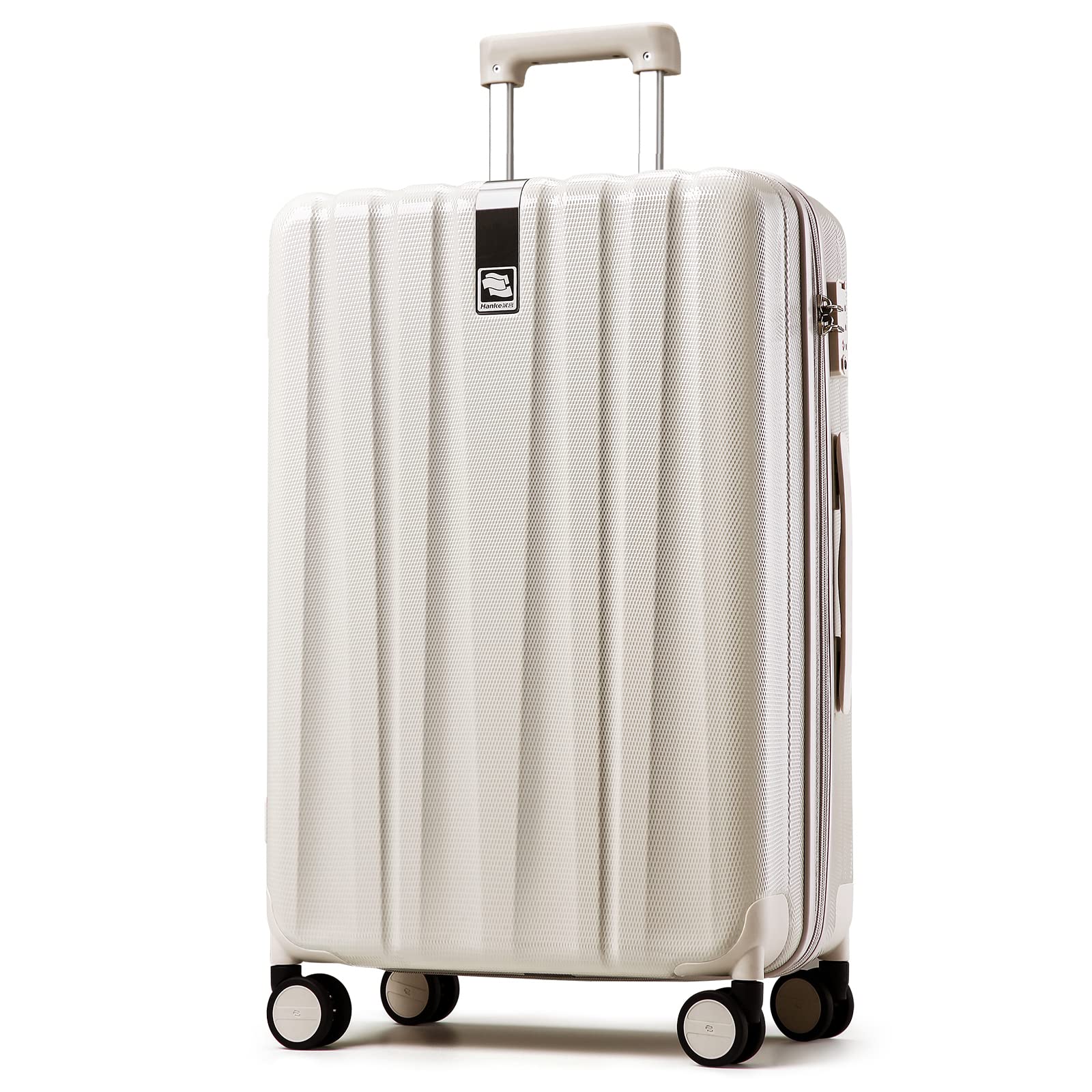 Hanke 29 Inch Luggage Suitcases with Spinner Wheels Lightweight PC Hardside Rolling Suitcase with Travel Lock, Checked-Large (Ivory White)