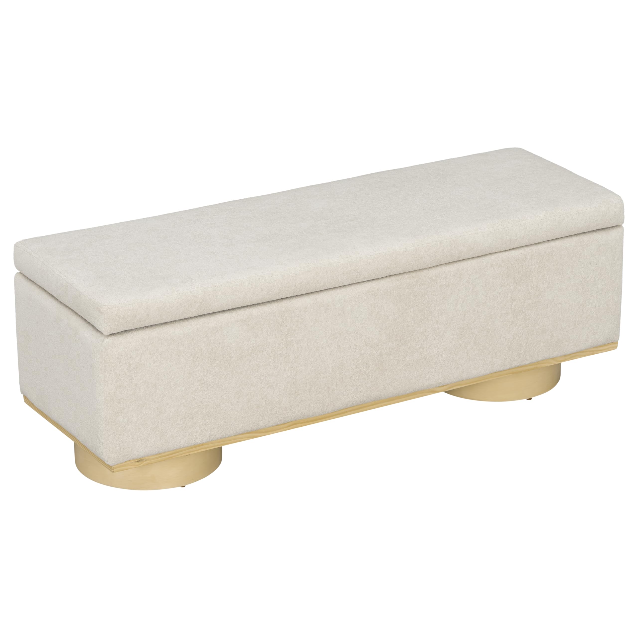 Christopher Knight Home Angie 50" Upholstered Storage Bench for Bedroom, Rectangular Foot Stools Ottoman, Entryway Wood Ottoman Bench, End of Bed Bench, Living Room Sofa Extra Seat, Oatmeal+Natural