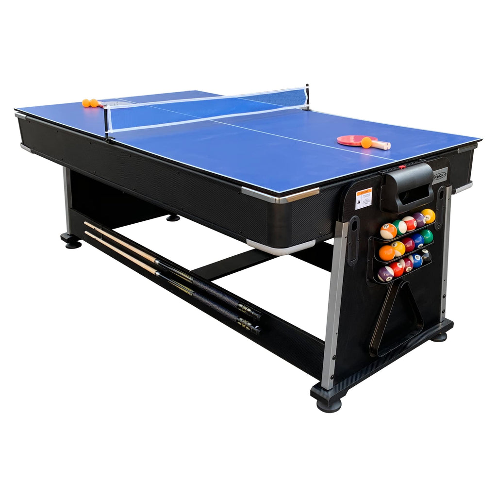 RACK Triad 7-Foot 3-in-1 Multi-Game Swivel Billiard/Pool Table (Blue Felt with Black Body) – Pool, Table Tennis & Air Hockey Combo Game Table for Adults & Kids, Home Game Rooms