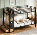 Bellemave Bunk Bed Twin XL Over Twin XL,Metal Bunk Bed with Shelf and Guardrails,Queen Bunk beds with Storage Drawers and Clothes Hooks for Kids, Teens & Adults（Black）