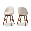 Baxton Studio Carra Mid-Century Modern Light Beige Fabric Upholstered Walnut-Finished Wood Swivel Counter Stool
