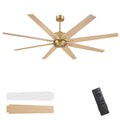 WINGBO 64" Ceiling Fan without Light, Modern Large Ceiling Fan with Remote Control, 6-Speed Reversible Noiseless DC Motor, Gold and White/Oak Blades for Living Room, Bedroom & Covered Outdoor
