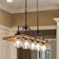 Wellmet Kitchen Island Chandelier, Mason Jar Pendant Light Dining Room, 5-Light Wooden Paint Pendant Light for Living Room, Dining Table, Kitchen, Hallway, Restaurant, 39.3''W