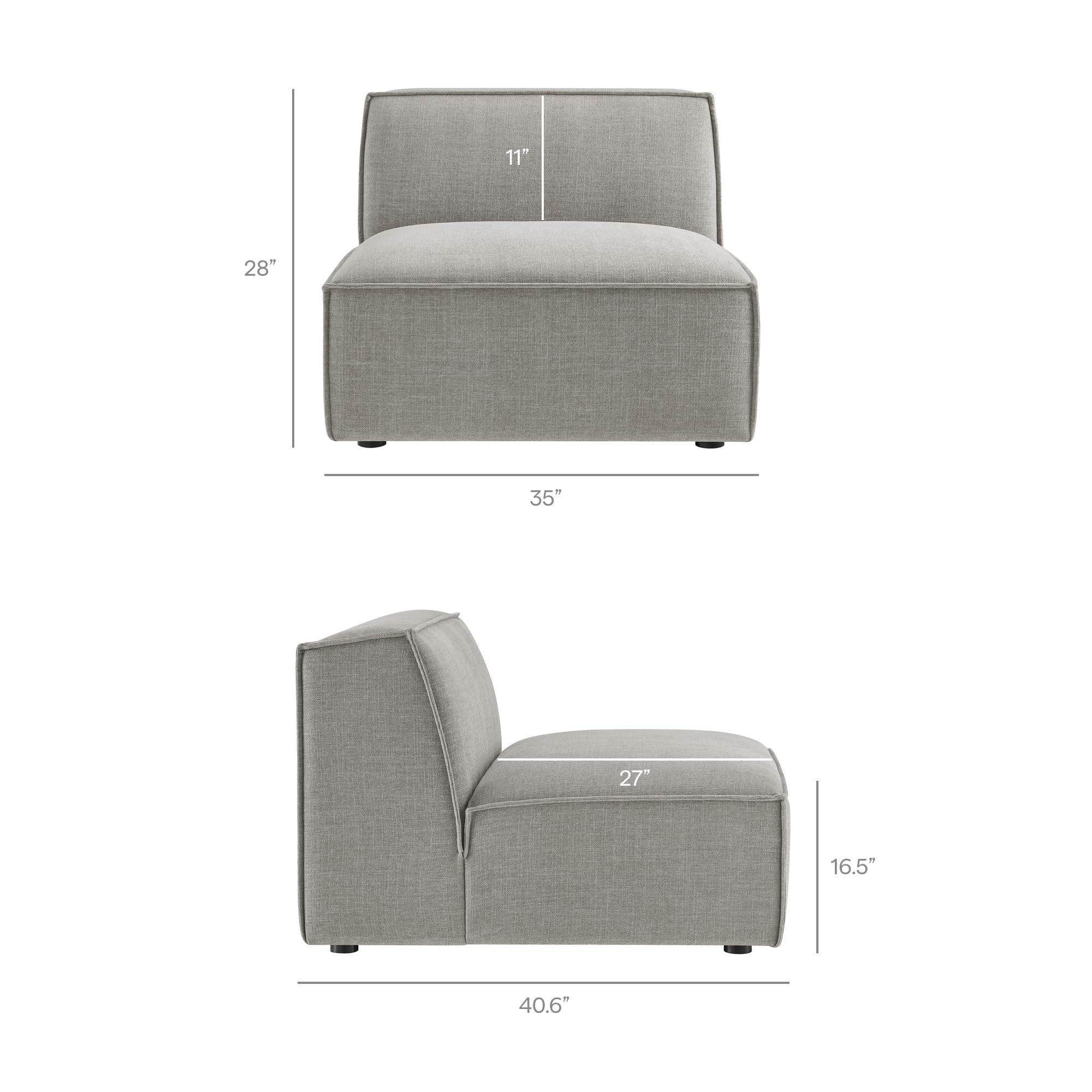 Modway Restore Performance Fabric Upholstered 4-Piece Modular L-Shaped Armless Sectional Sofa in Pewter – Low Profile Couch with Coil Seat Support and French Piping