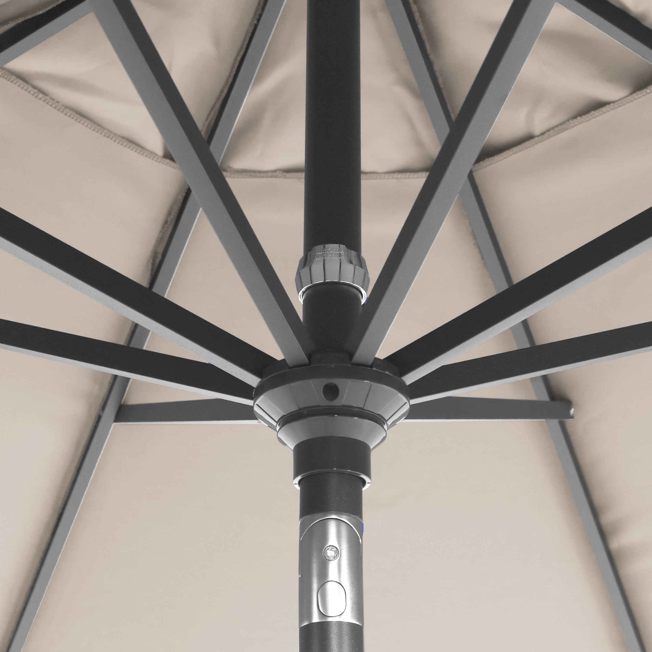 California Umbrella 12-Year-Non-Fading, 9Ft Premium Sunbrella Patio Umbrella, Hand-Crank, Button-Tilt, Gray Frame, Taupe Fabric