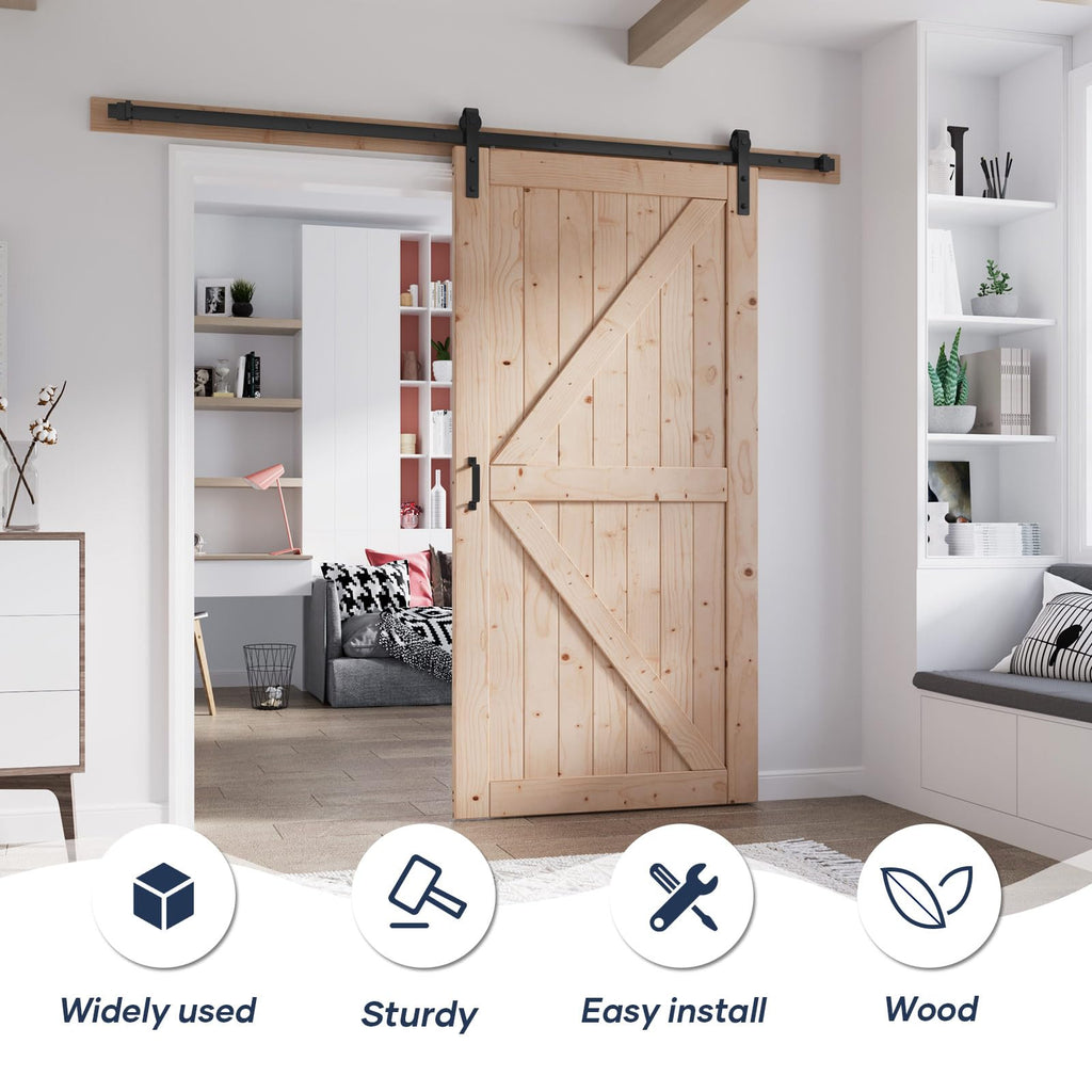 FREDBECK 38in x 84in Sliding Barn Door with 6.6FT Barn Door Hardware Kit Included Wood K Shape Solid Spruce Panel Need to Assembly