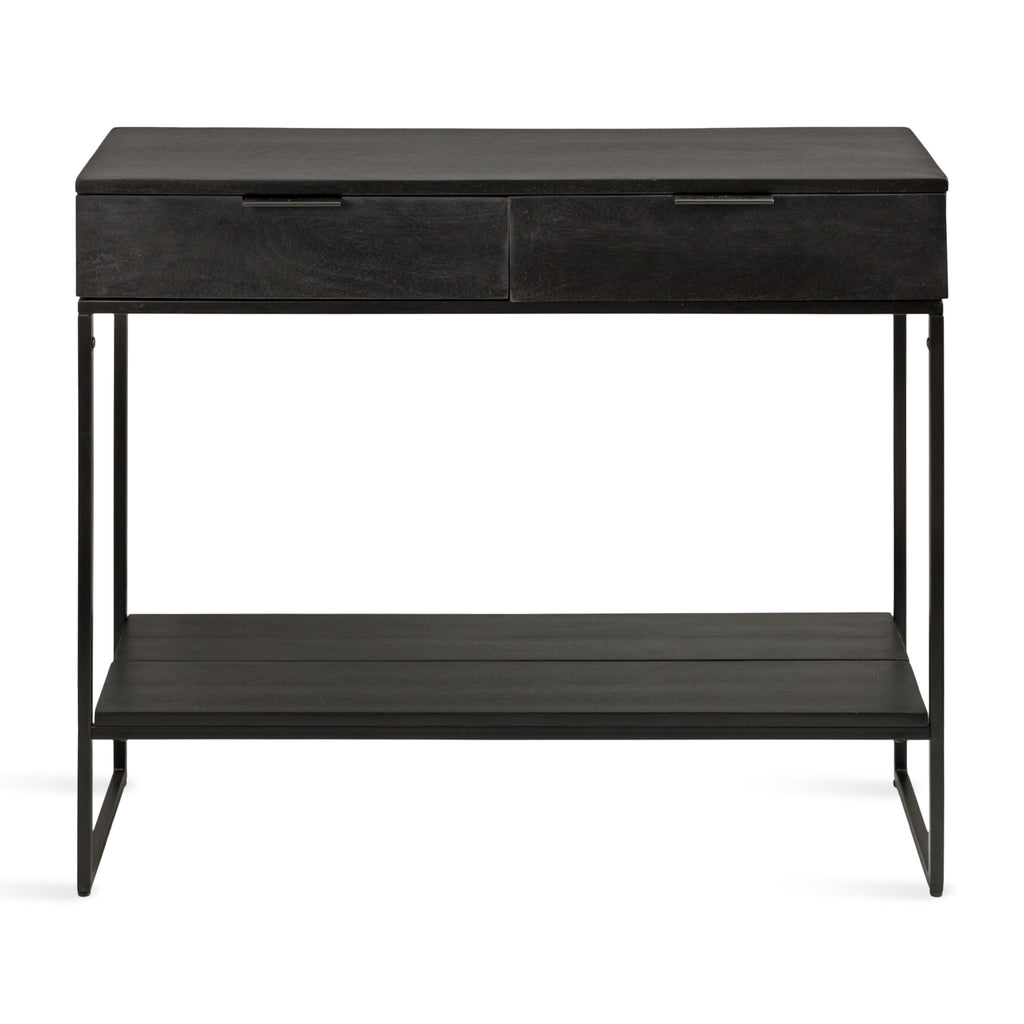 Kate and Laurel Malone Modern Wooden Console Table with Wood Shelf; 36 x 13 x 31; Black; Transitional Wood Entryway Table with Shelf and Drawers for Entry Storage Options