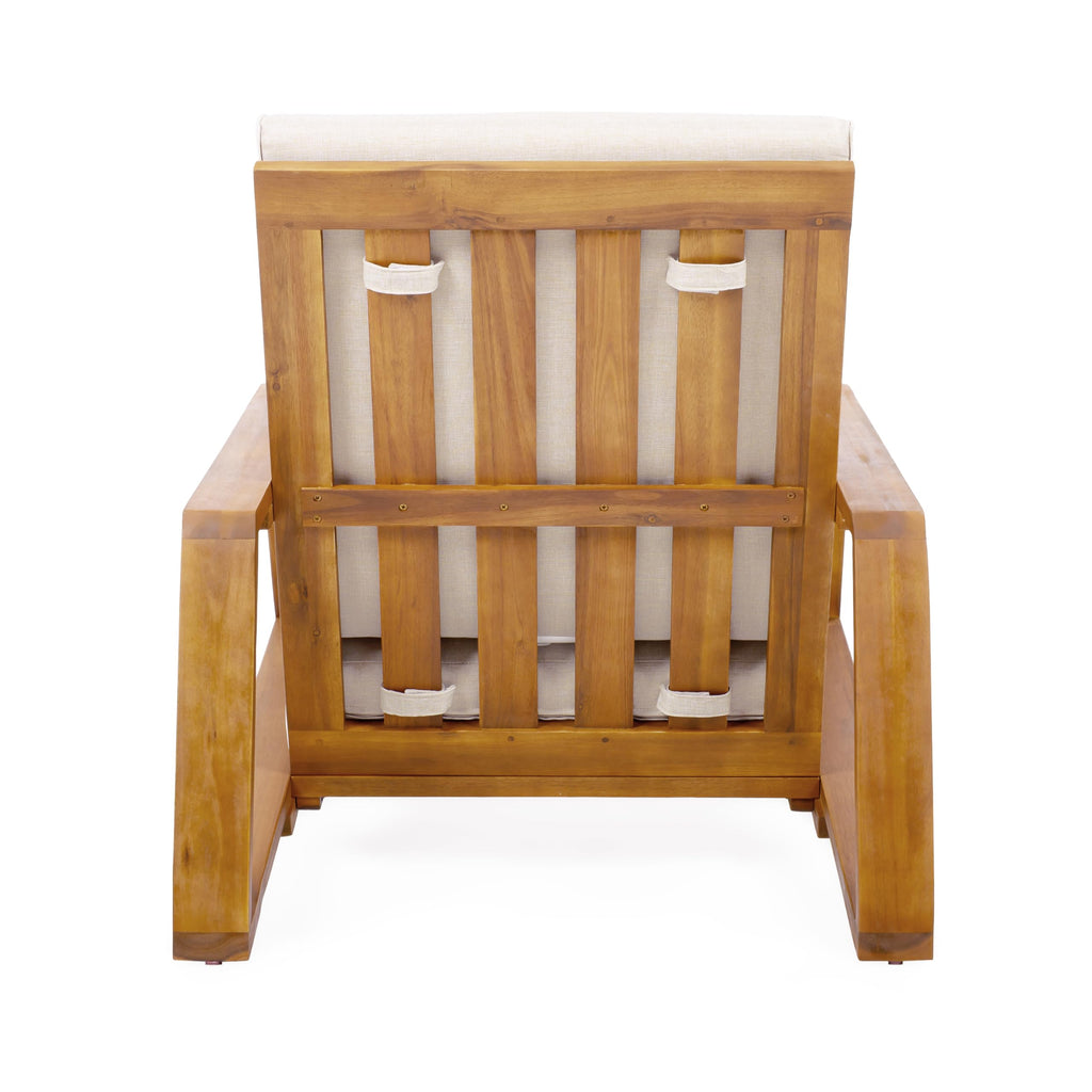 Christopher Knight Home Smeb Lounge Chair Outdoor with Cushions, Acacia Wood Adirondack Chair, Slatted Design Side Chair, Extra Seating for Balcony Backyard Poolside Garden, Teak + Beige