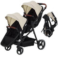 Tandem Double Stroller for Twins, Foldable Baby Stroller for Newborns 0-6 Months, Reversible Adjustable Seats, Shock-Absorbing Swivel Wheels & One-Step Brake, Storage Basket & Sun Canopy, Beige
