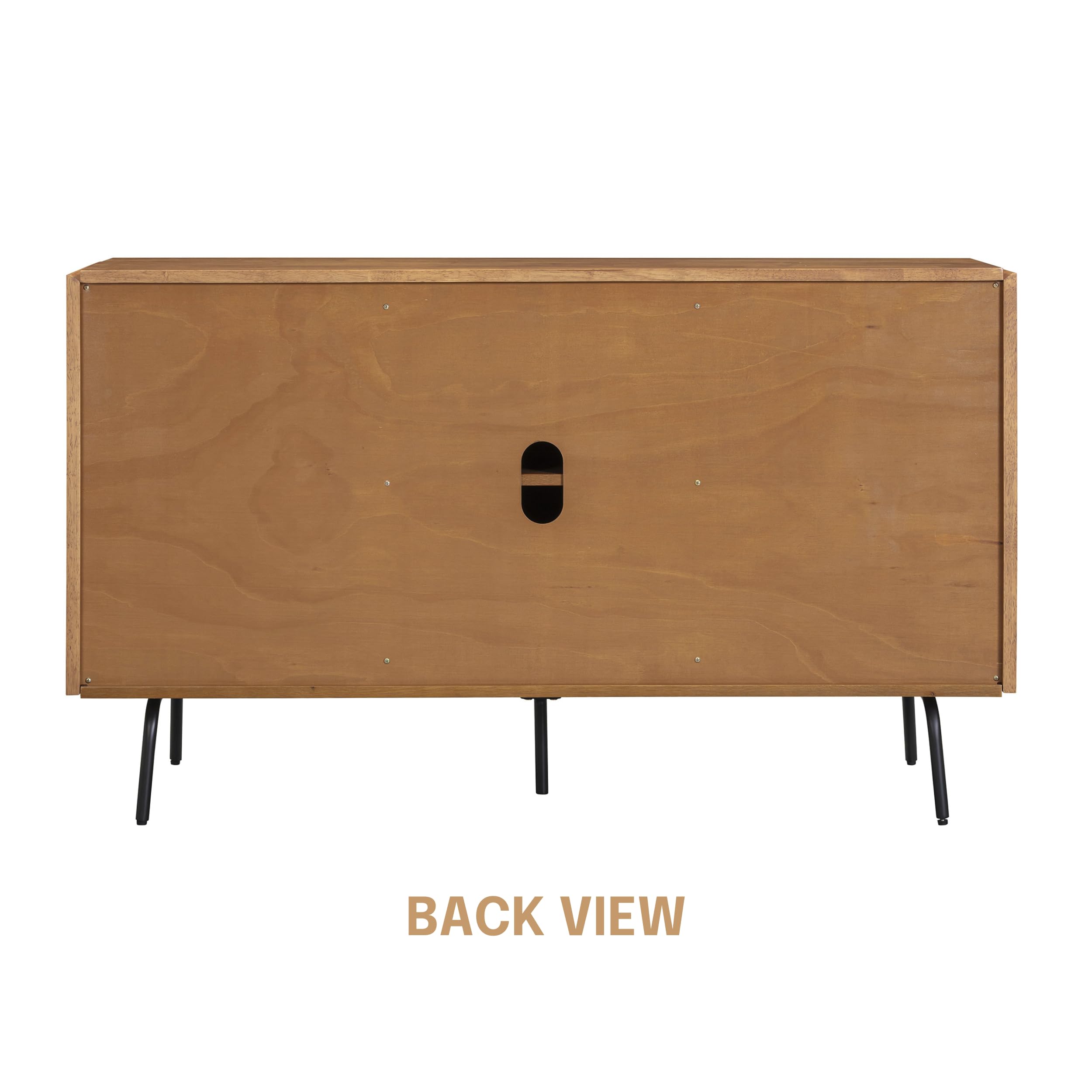 NTC MOSSIC Modern Sideboard with 3 Doors, Natural Rattan Storage Cabinet, Buffet with Metal Legs, Boho Accent Cabinet for Living Room, and Entryway, Effortless Assembly, Teak Look
